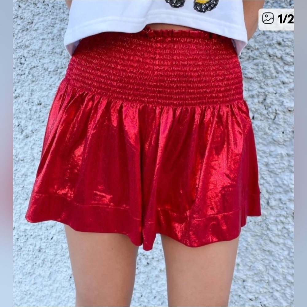 Red Mini Skater Skirt with High-Low Hem for Night Out